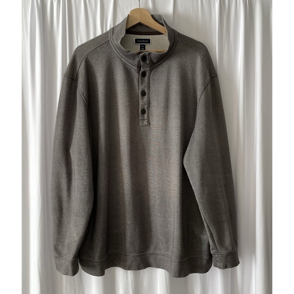 Club Room Mens XXL Gray‎ 1/4 Pullover Button Sweatshirt Minimalist Preppy